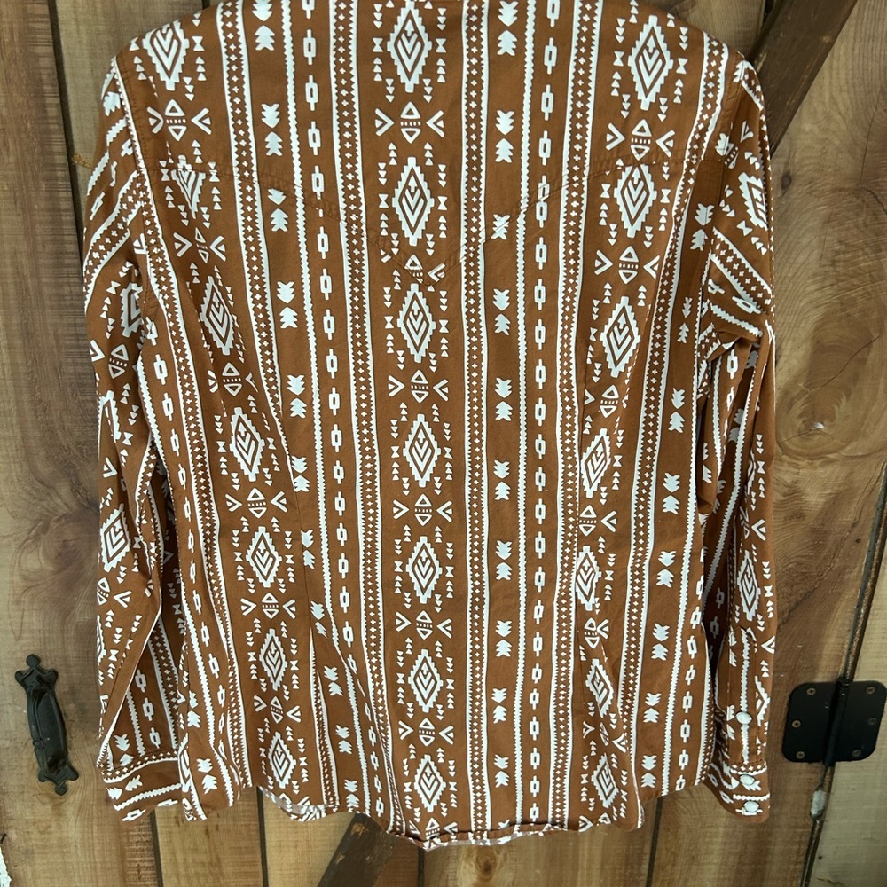 Wrangler Retro Western Pearl Snap Shirt Brown Aztec  Stripe M - Picture 4 of 9